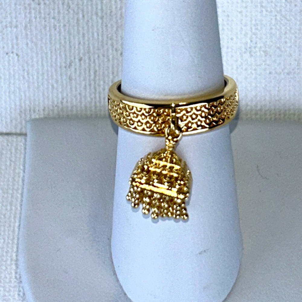 NWOT PAJ Brand Gold Over Brass Tassel Dangle Ring Beaded Tribal Casual Travel